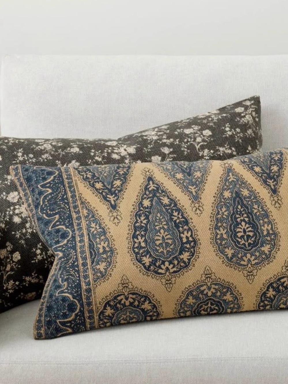 Pottery Barn Blue and Tan Paisley Lumbar Accent Pillow Cover